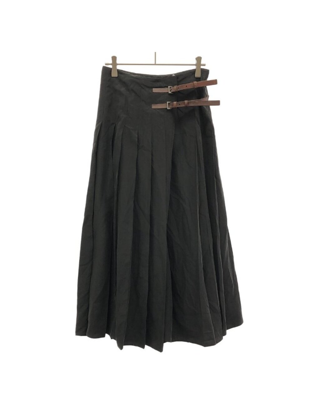Prada Leather Belted Silk Wrap Skirt Black 36